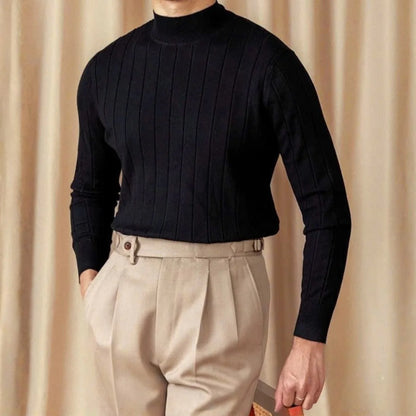 Men's Ribbed Mock-Neck Knit Sweater - BRABION