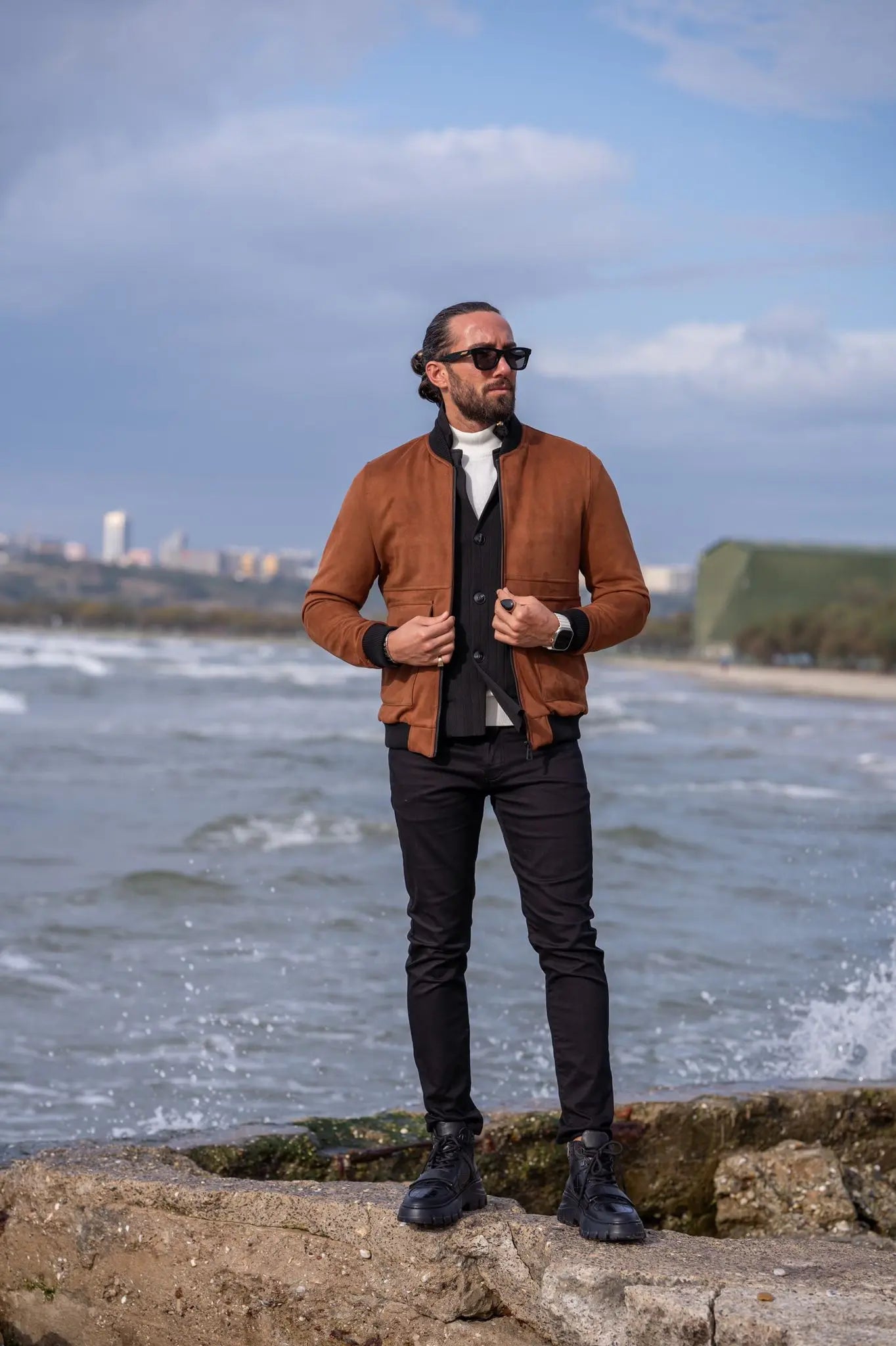 Brabion Brown Slim Fit Double Pocket Nebbuk Coat - BRABION