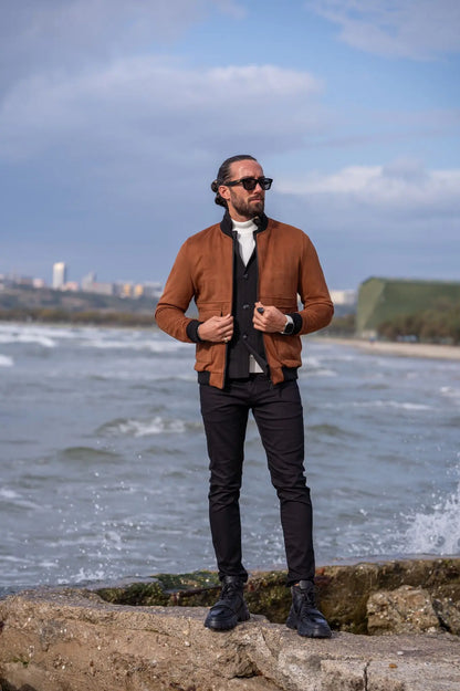 Brabion Brown Slim Fit Double Pocket Nebbuk Coat - BRABION
