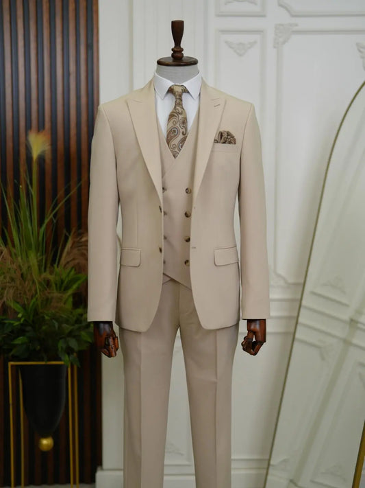 Brabion Aston Cream Slim Fit 3 Piece Suit brabion