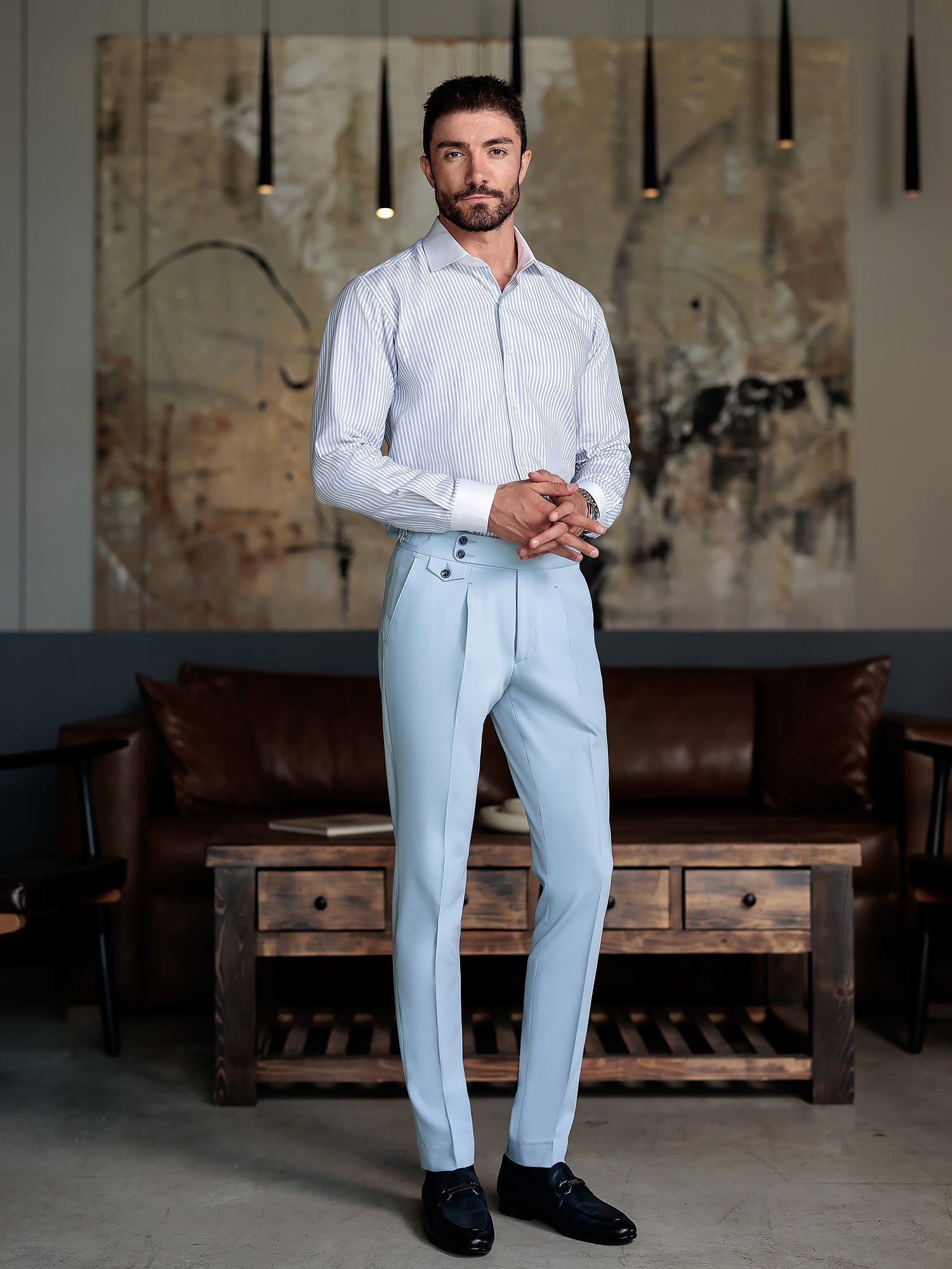London Sky-Blue High Waist Slim-Fit Pants VIOSSI