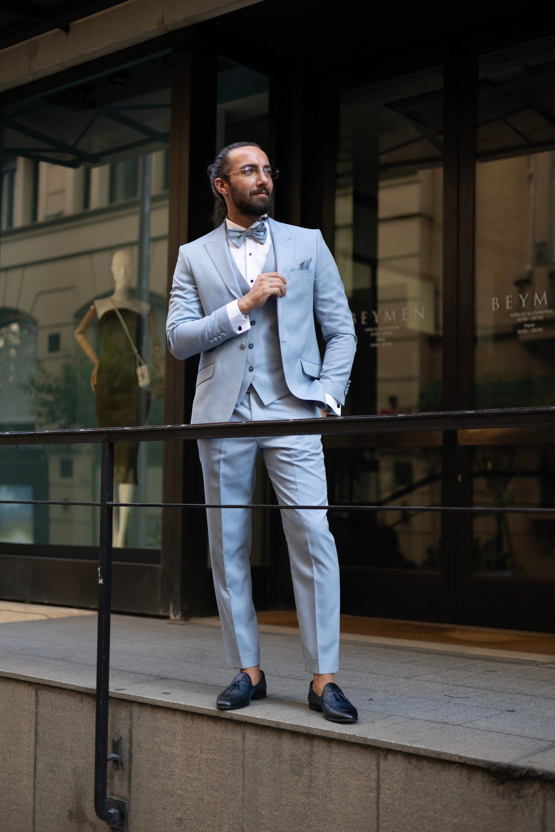 Brabion Amadeo Ice Blue Slim Fit Peak Lapel Tuxedo - BRABION