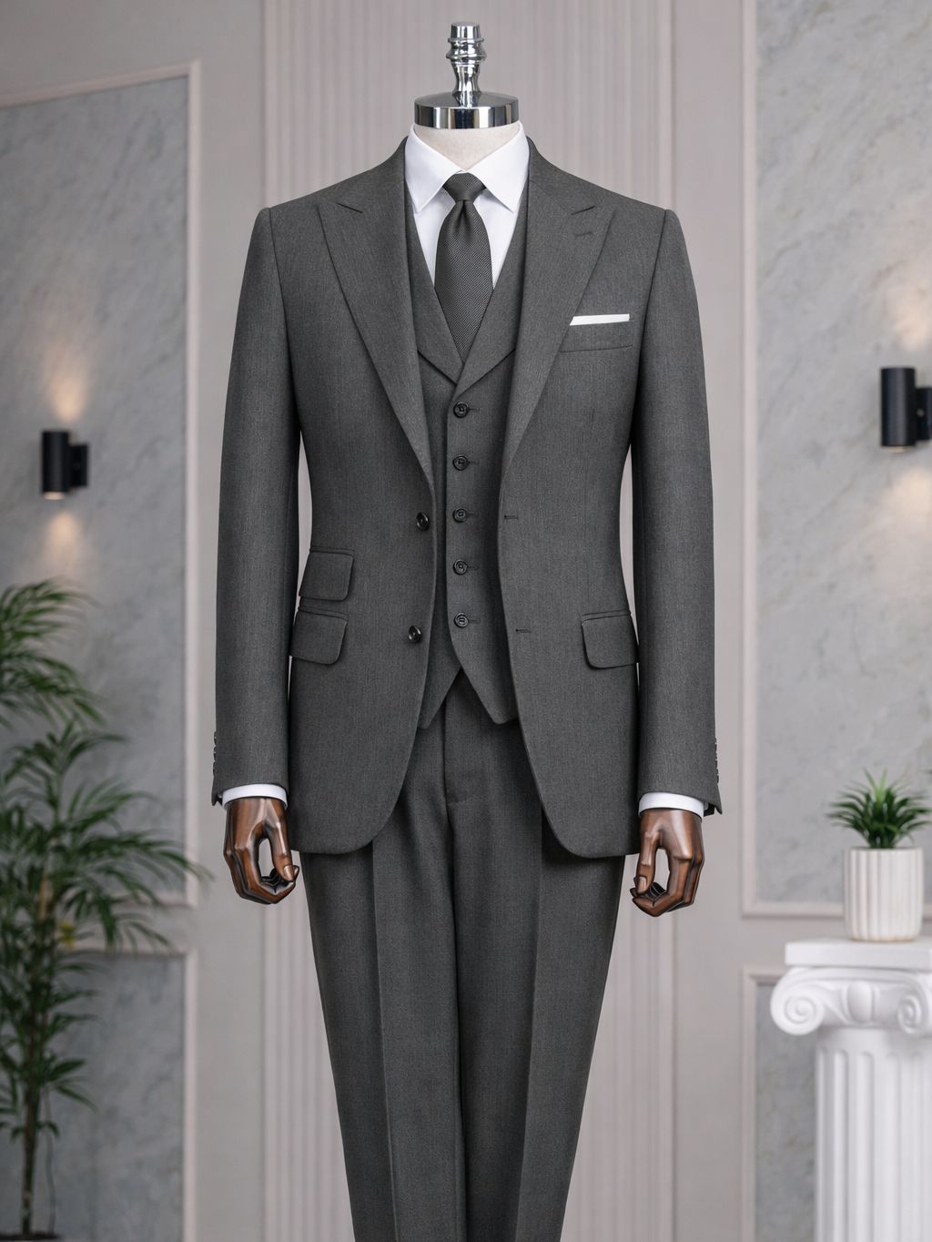 Grey Slim-Fit Suit 3-Piece - BRABION