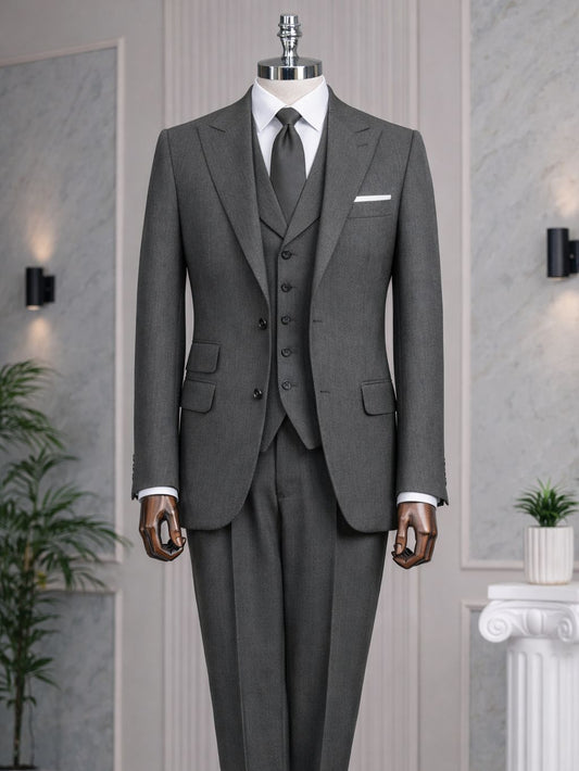 Grey Slim-Fit Suit 3-Piece - BRABION