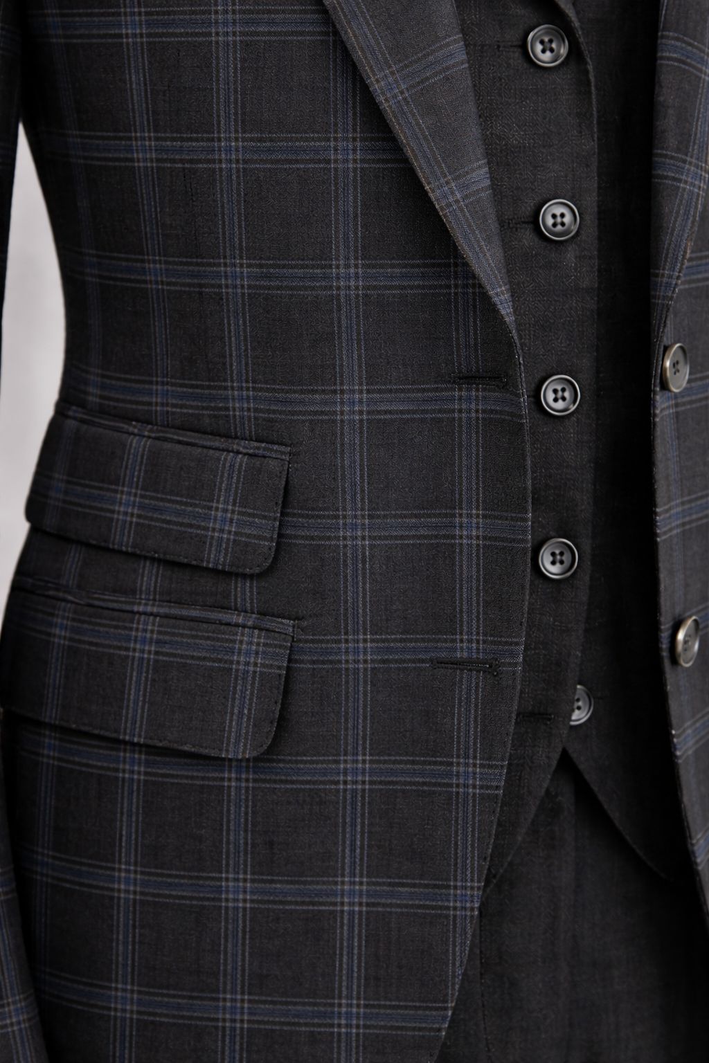 Dark Navy Plaid Slim-Fit Suit 3-Piece - BRABION
