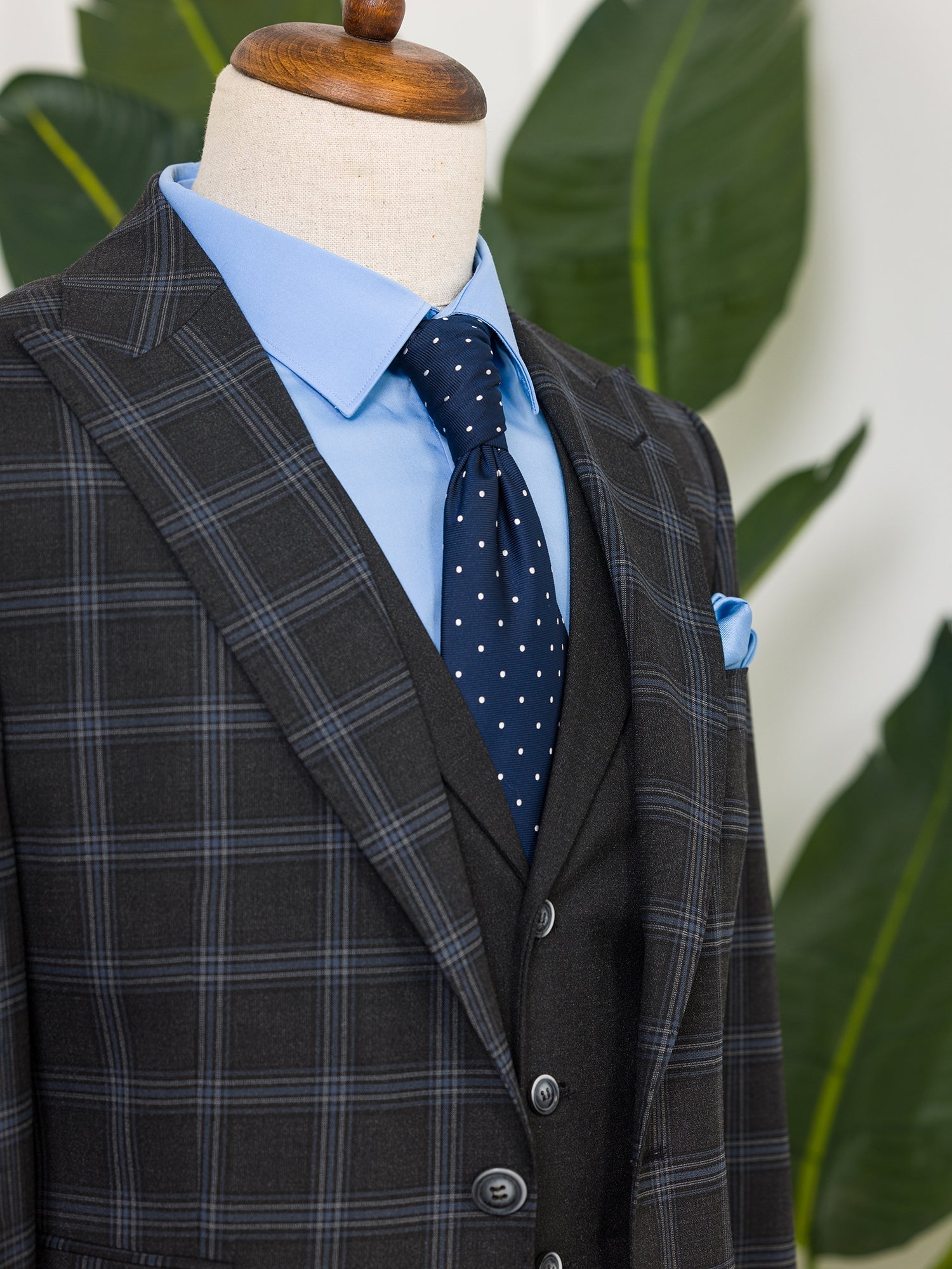 Dark Navy Plaid Slim-Fit Suit 3-Piece - BRABION