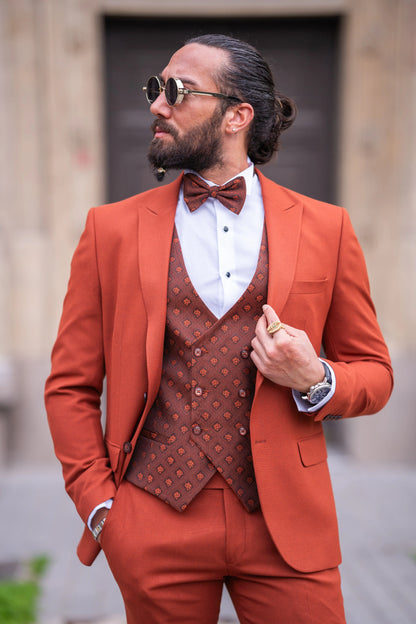 Brabion Massimo Rust Brown Slim Fit Peak Lapel Tuxedo - BRABION