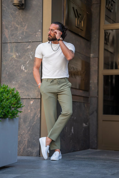 Brabion Alonso White Slim Fit Crew Neck Striped T-Shirt - BRABION