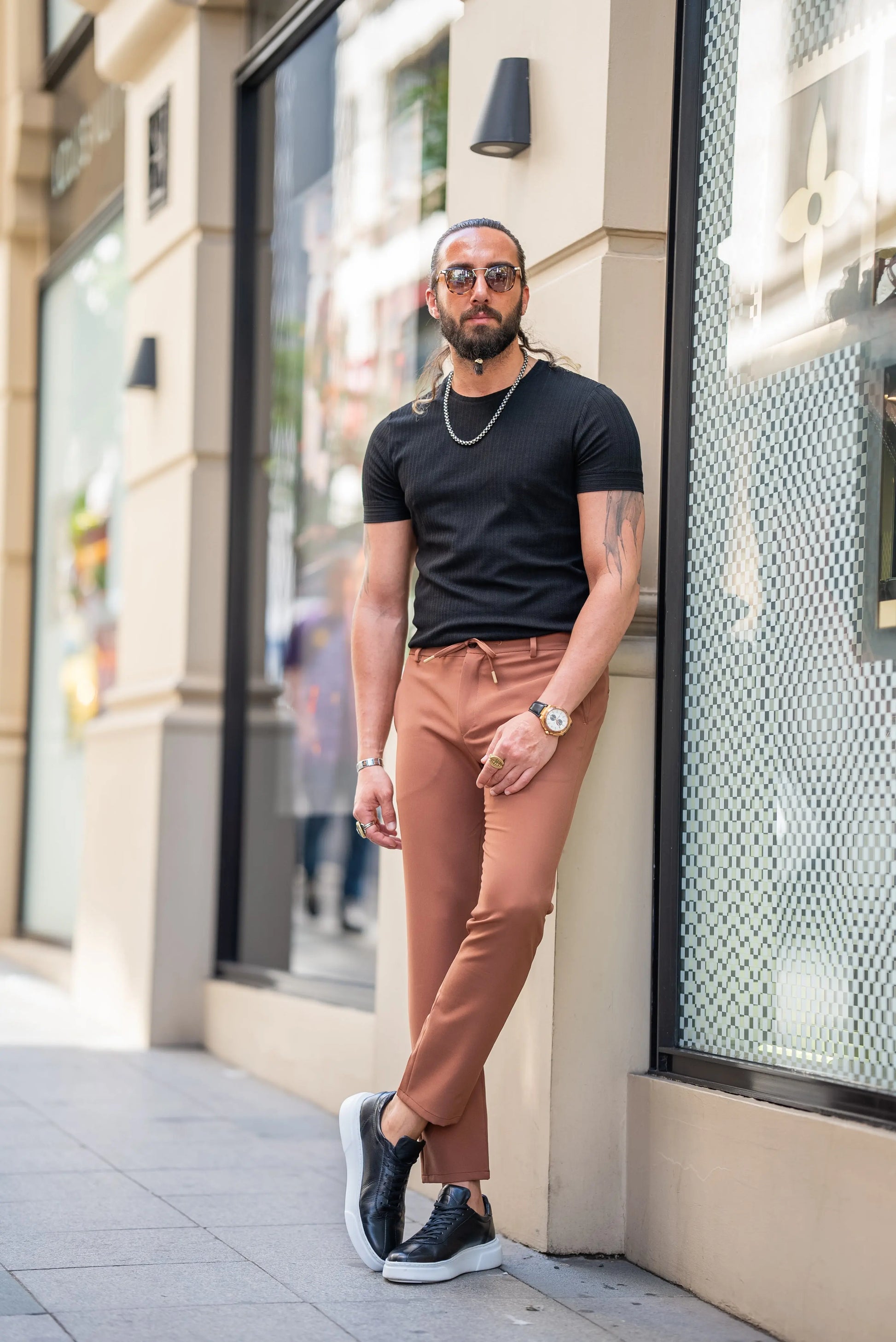 Brabion Alonso Black Slim Fit Crew Neck Striped T-Shirt - BRABION