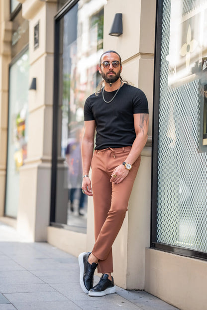 Brabion Alonso Black Slim Fit Crew Neck Striped T-Shirt - BRABION