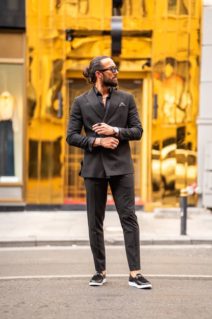 Ardean Black Slim Fit Peak Lapel Double Breasted Suit - Elevate Your Style brabion