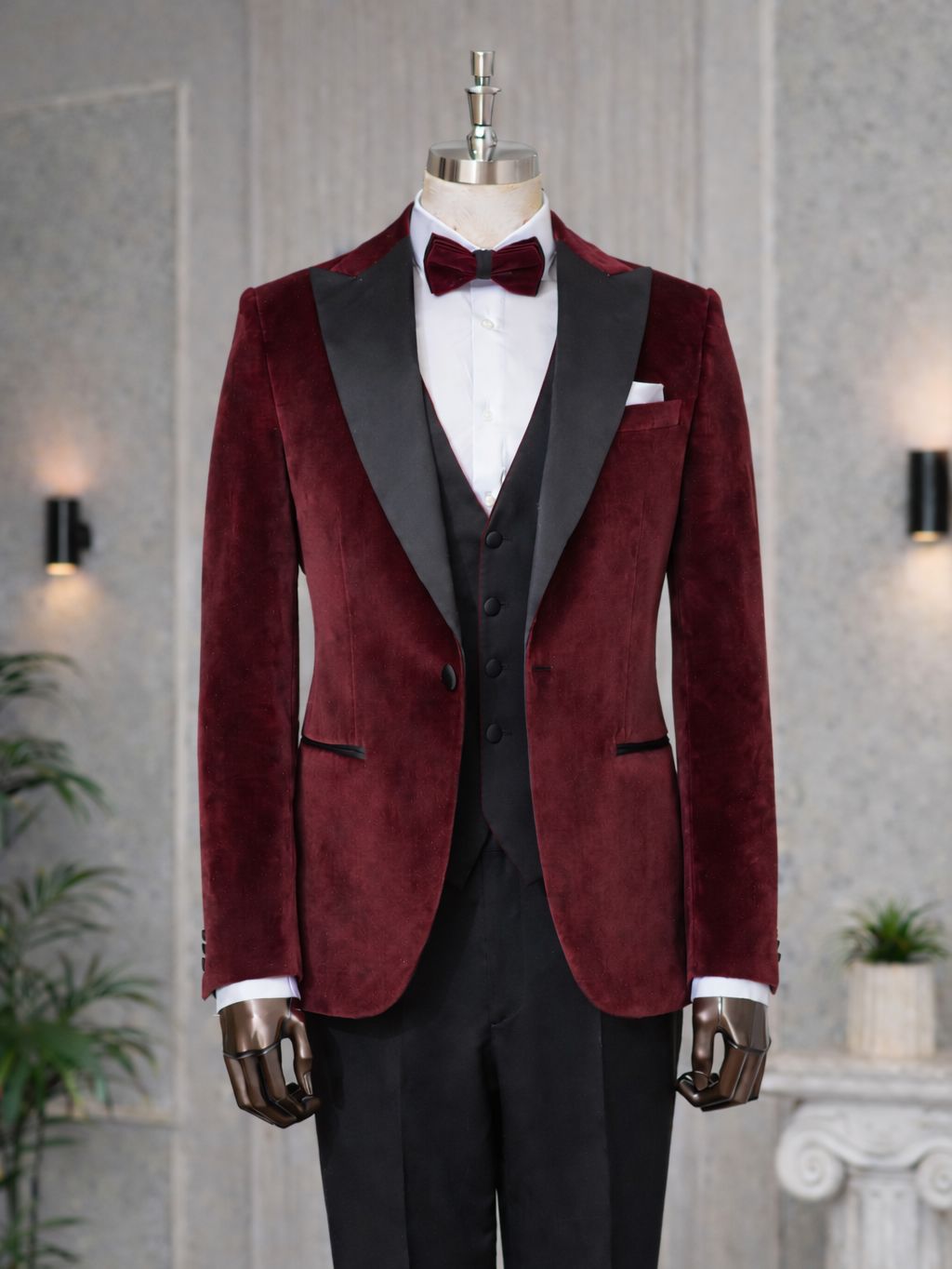 Bordeaux Velvet Slim-Fit Tuxedo 3-Piece - BRABION