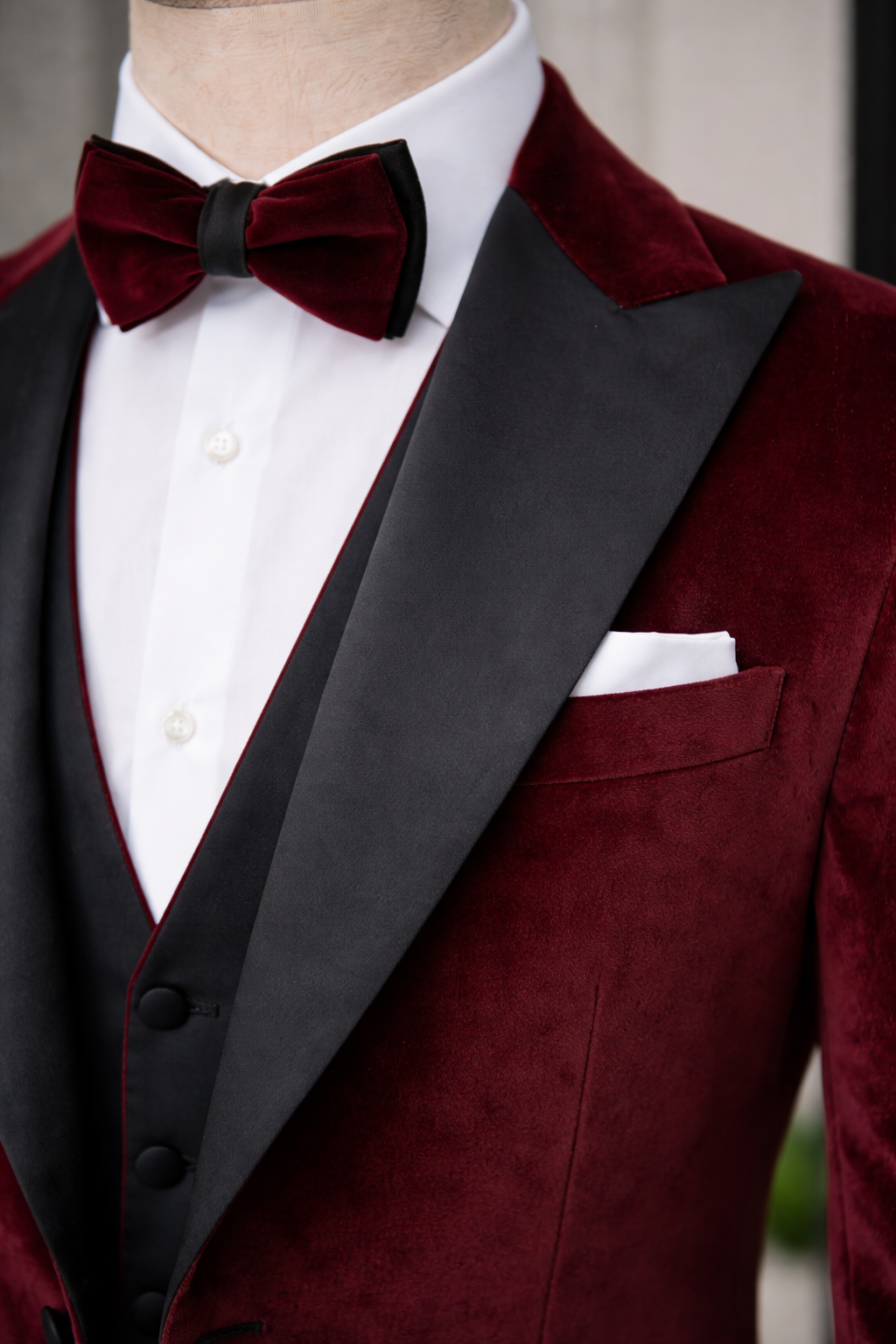 Bordeaux Velvet Slim-Fit Tuxedo 3-Piece - BRABION