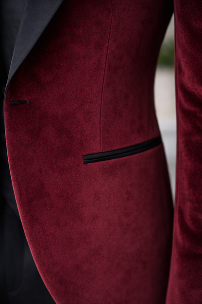 Bordeaux Velvet Slim-Fit Tuxedo 3-Piece - BRABION
