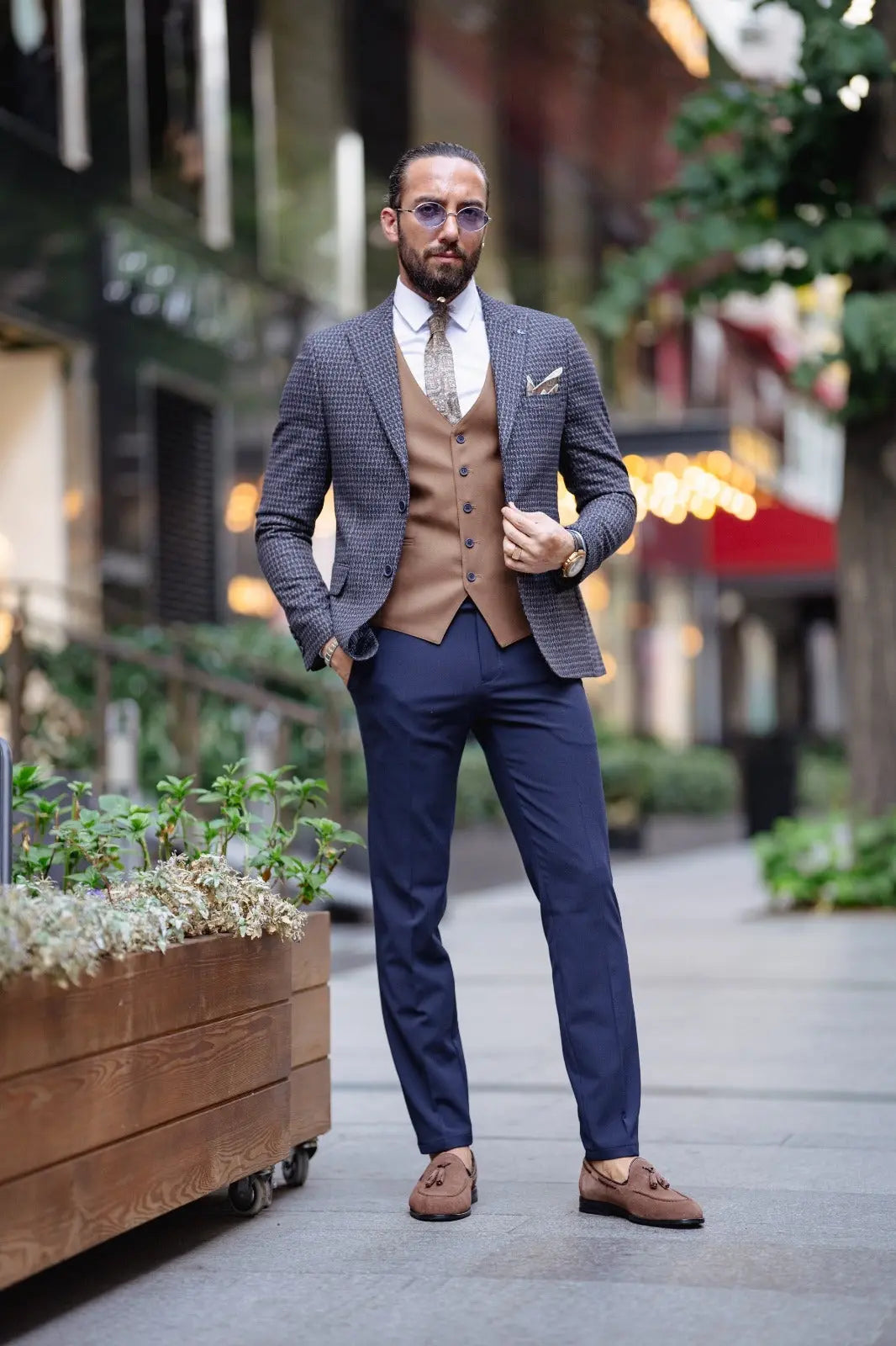 Paris Navy Blue Slim Fit Peak Lapel 3 Piece Combined Suit brabion