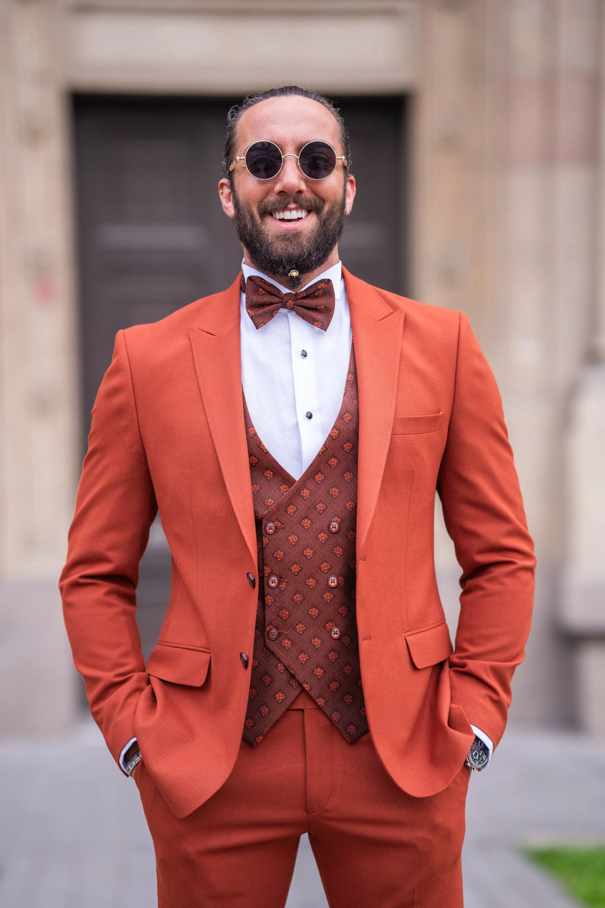 Brabion Massimo Rust Brown Slim Fit Peak Lapel Tuxedo - BRABION