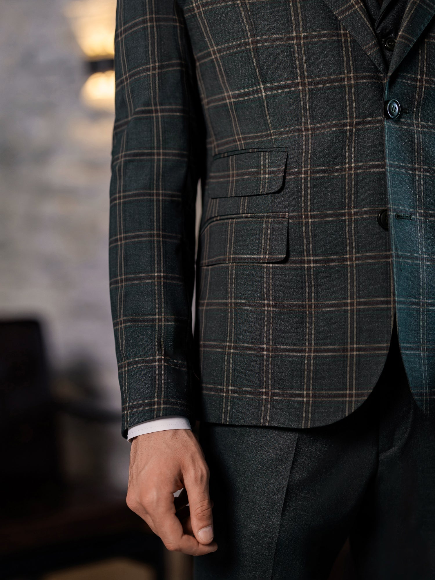 Green Plaid Slim-Fit Suit 3-Piece VIOSSI