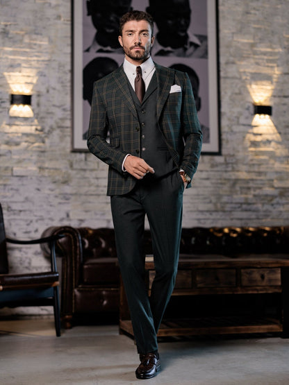 Green Plaid Slim-Fit Suit 3-Piece VIOSSI