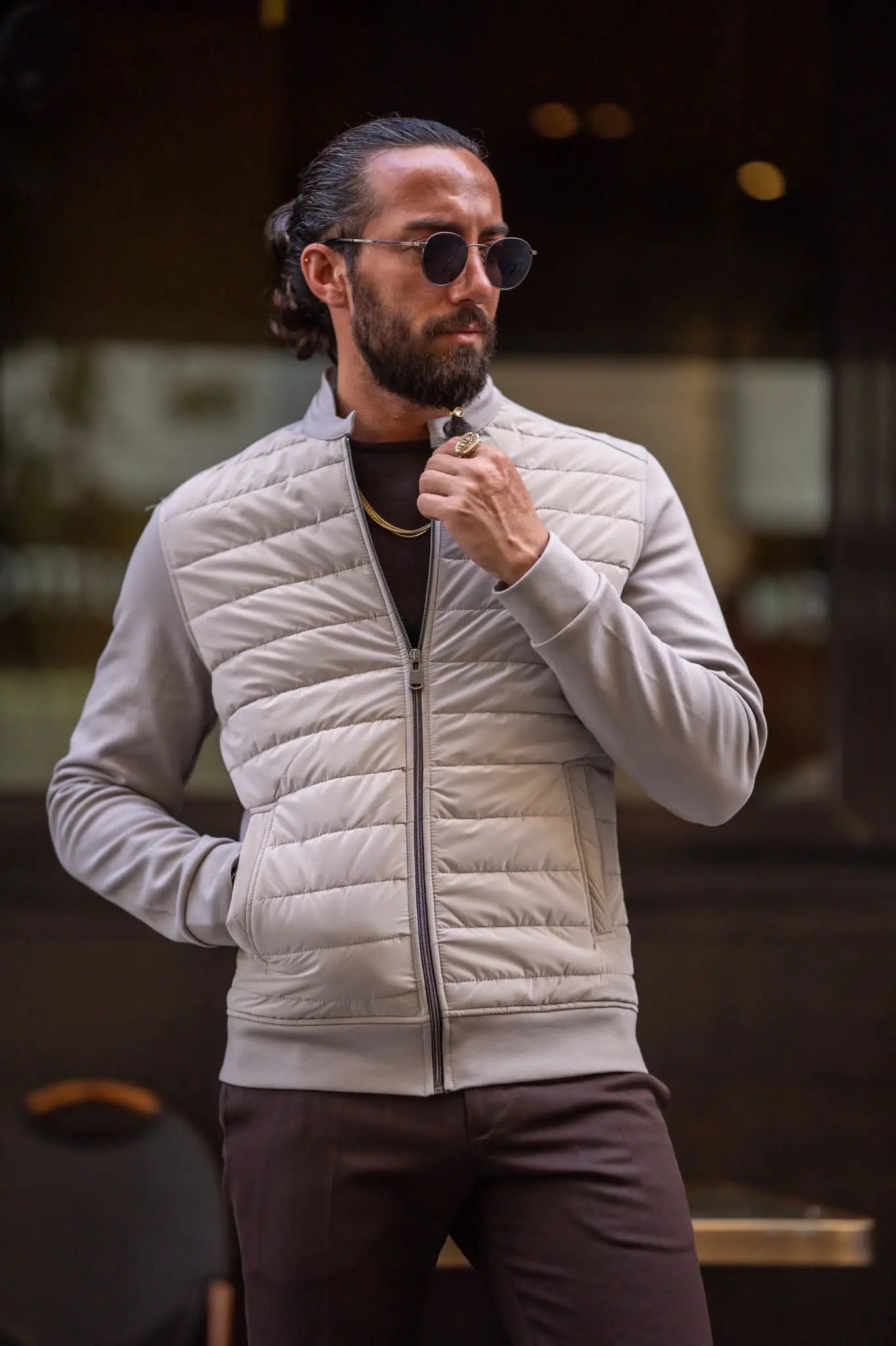 Brabion Beige Slim Fit Zipper Coat - Sophistication and Comfort Combined - BRABION