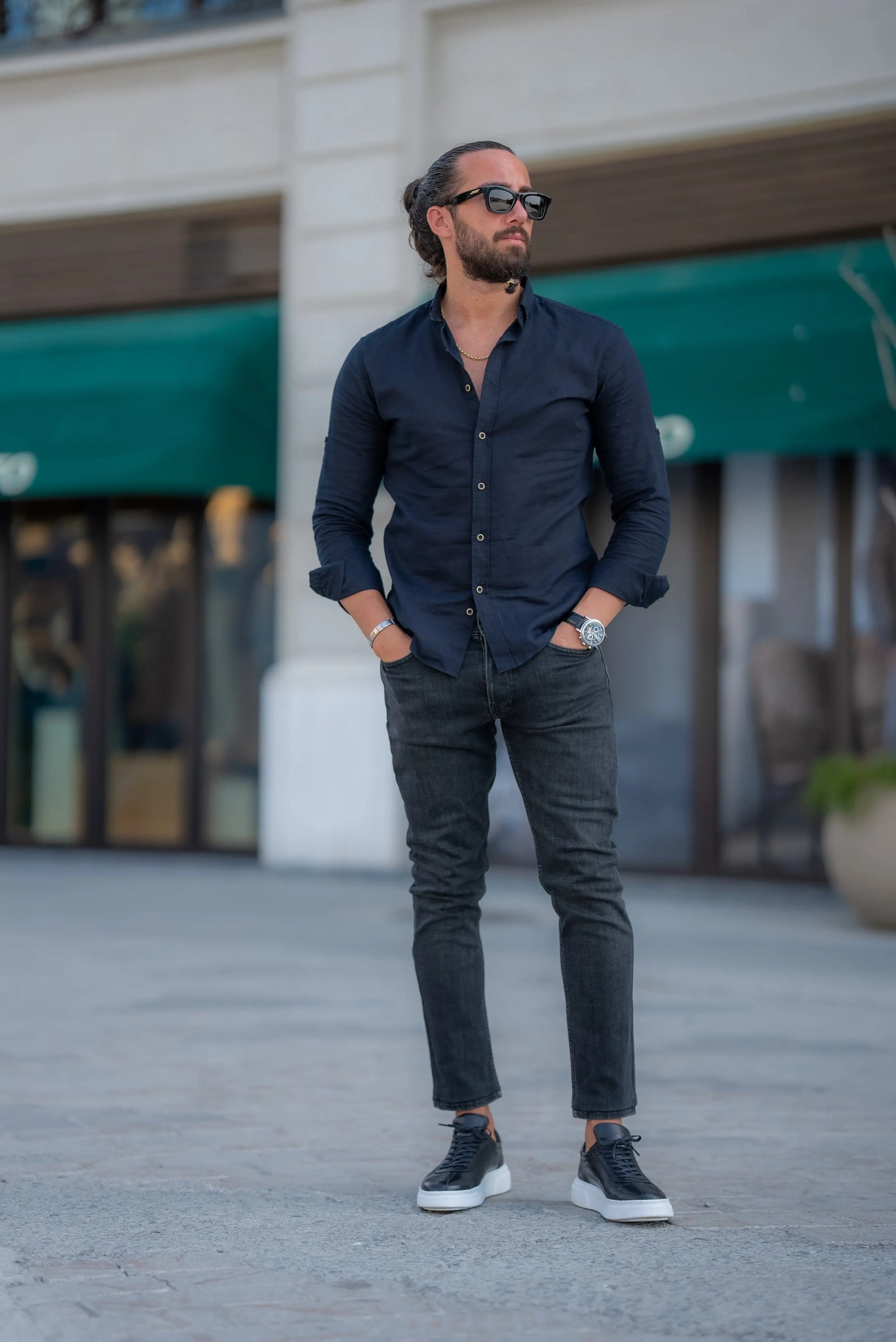 Brabion Alonso Black Slim Fit Crosshatch Casual Shirt - Elevate Your Wardrobe - BRABION
