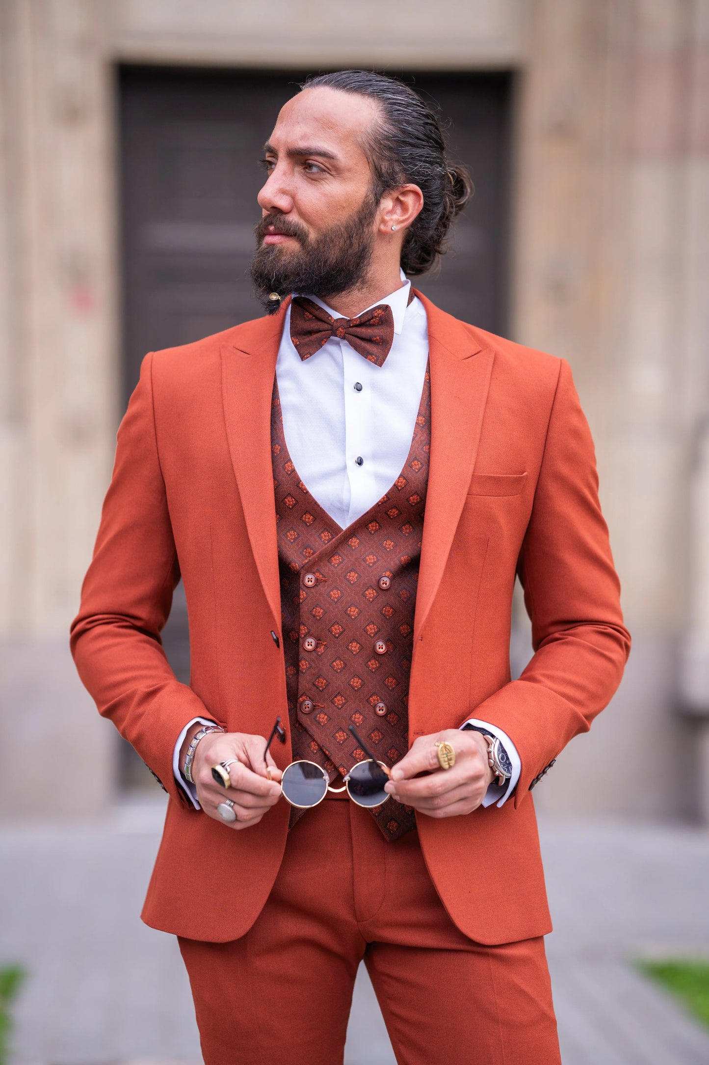 Brabion Massimo Rust Brown Slim Fit Peak Lapel Tuxedo - BRABION