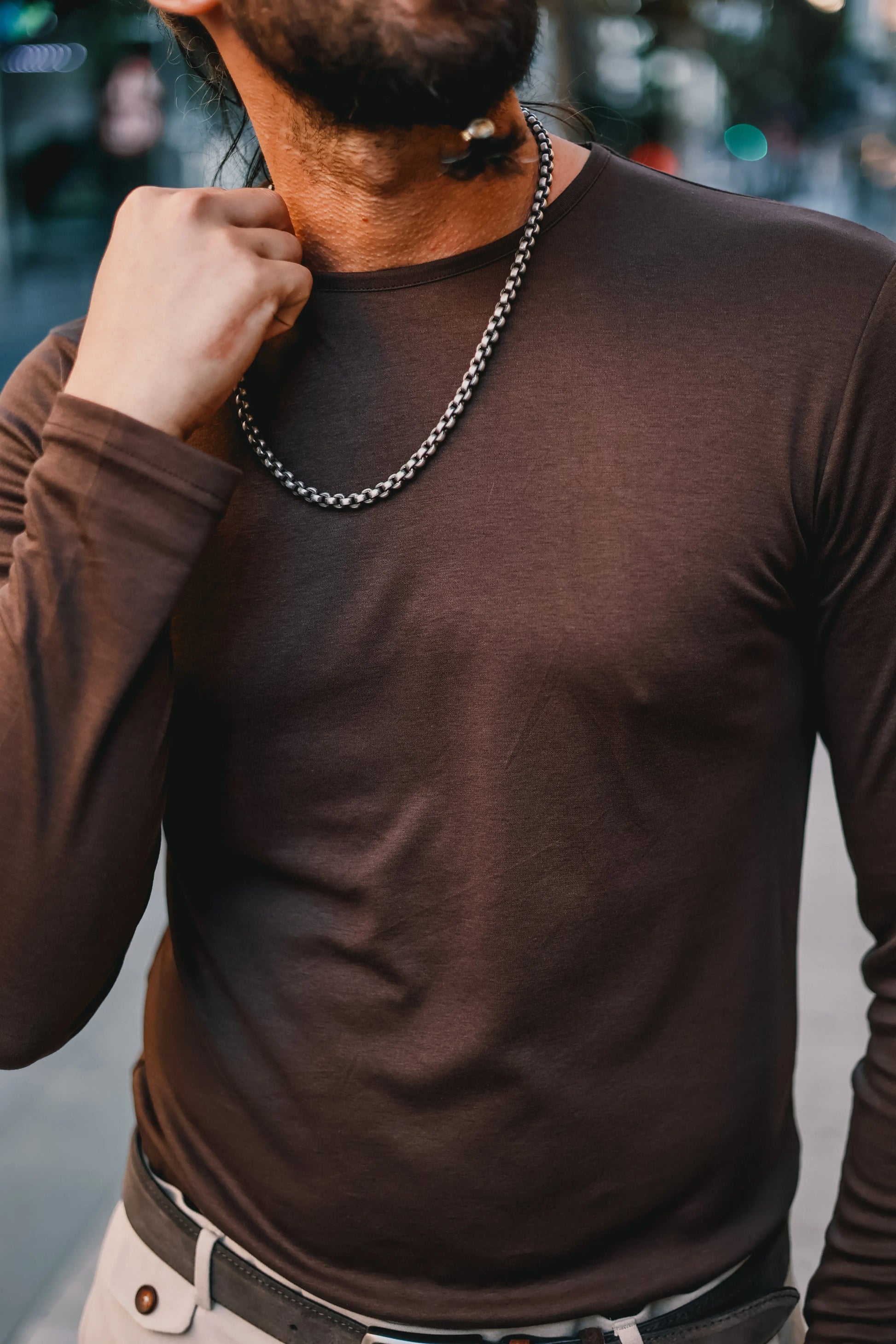 Brabion Rocco Brown Slim Fit Round Neck Sweater - BRABION