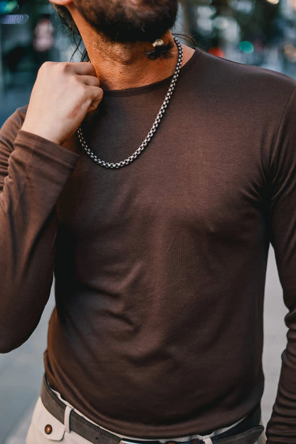 Brabion Rocco Brown Slim Fit Round Neck Sweater - BRABION