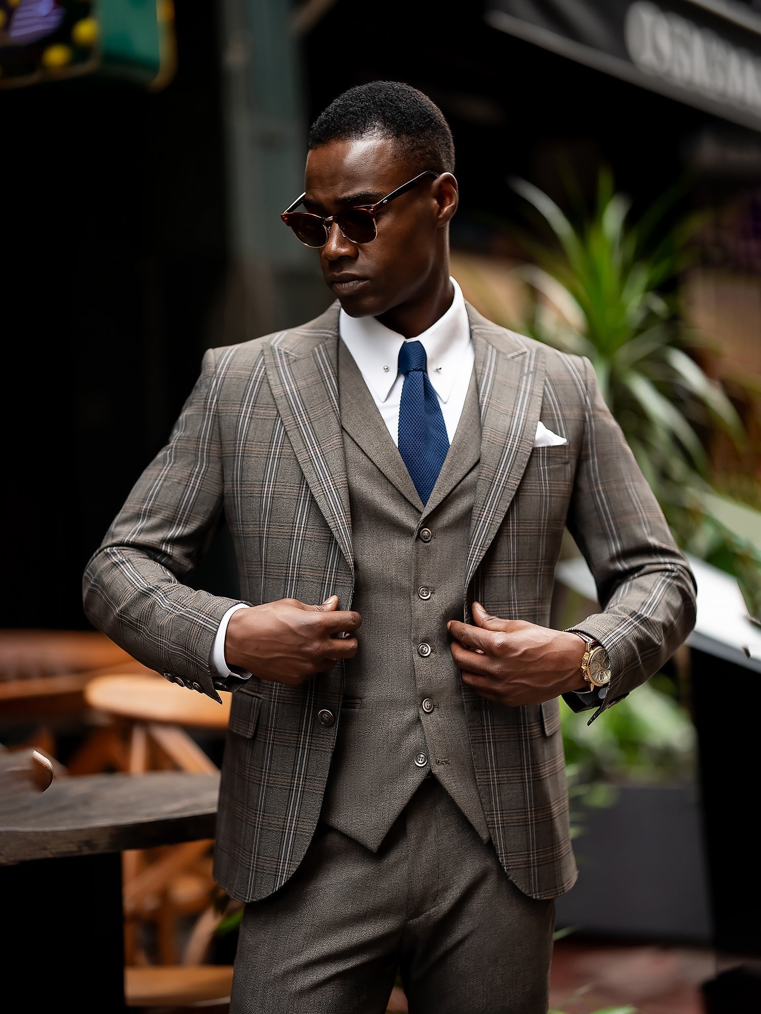 Brown Plaid Slim-Fit Suit 3-Piece VIOSSI