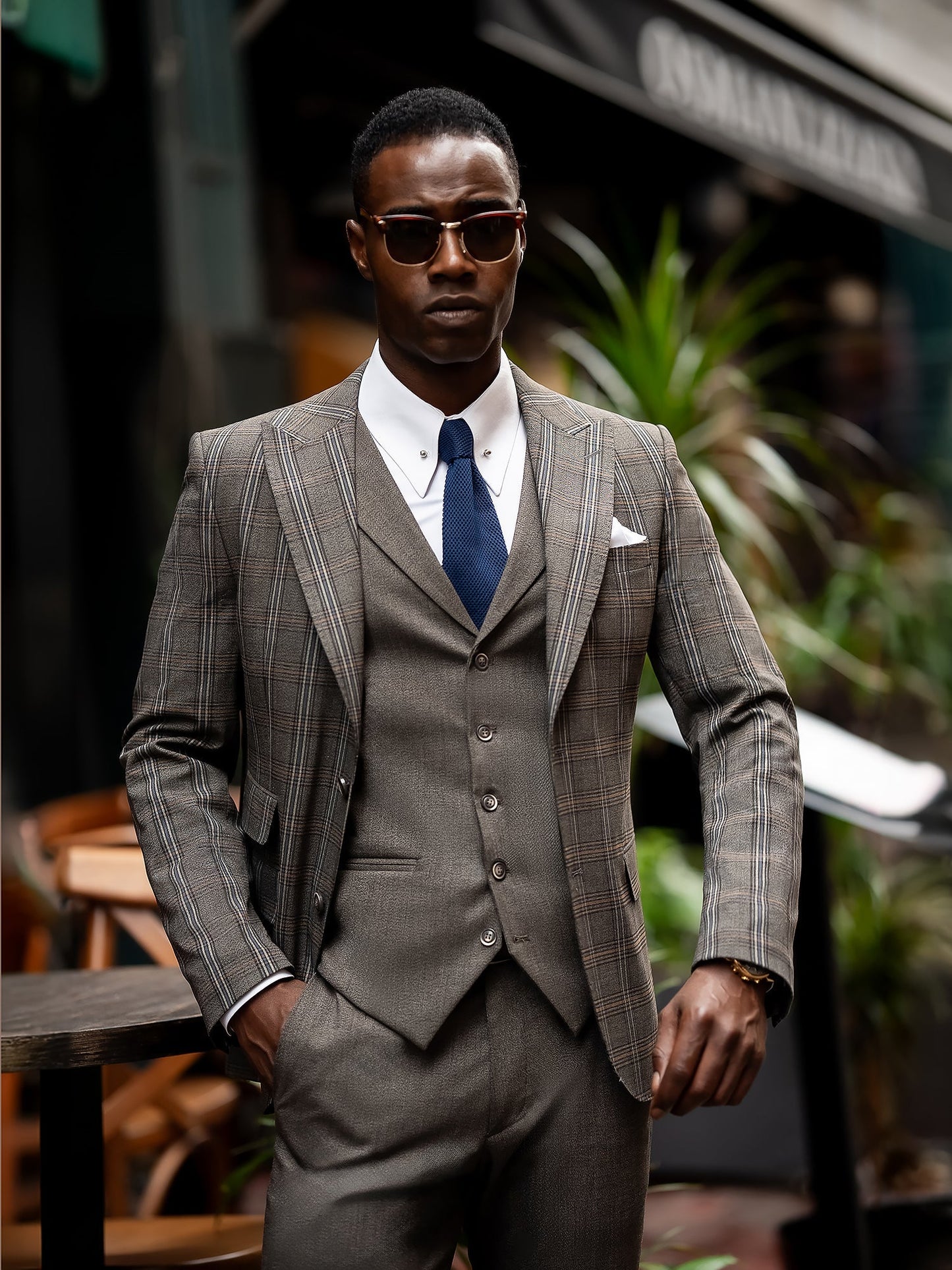 Brown Plaid Slim-Fit Suit 3-Piece VIOSSI