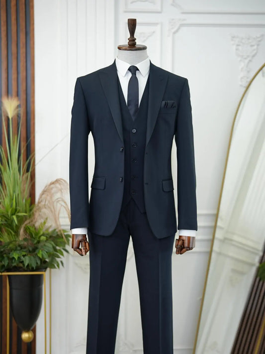 Brabion Aston Navy Blue Slim Fit 3 Piece Suit brabion