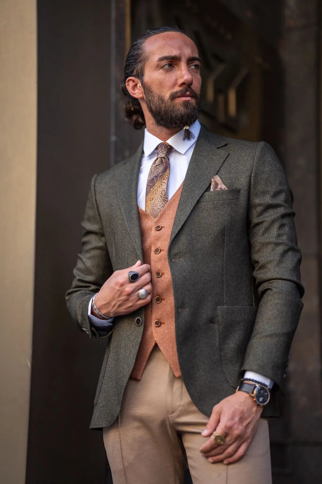 Ardean Khaki Slim Fit Notch Lapel 3 Piece Combination Suit brabion