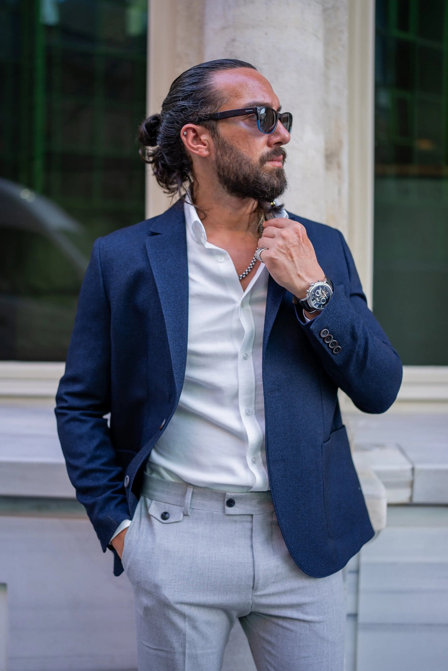 Brabion Alonso Navy Blue Slim Fit Notch Lapel Blazer - BRABION