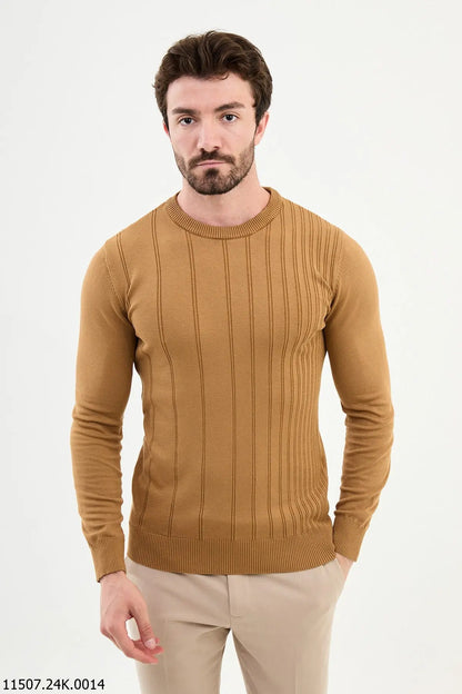 Bojoni Chicago Slim Fit Camel Knitted Sweater