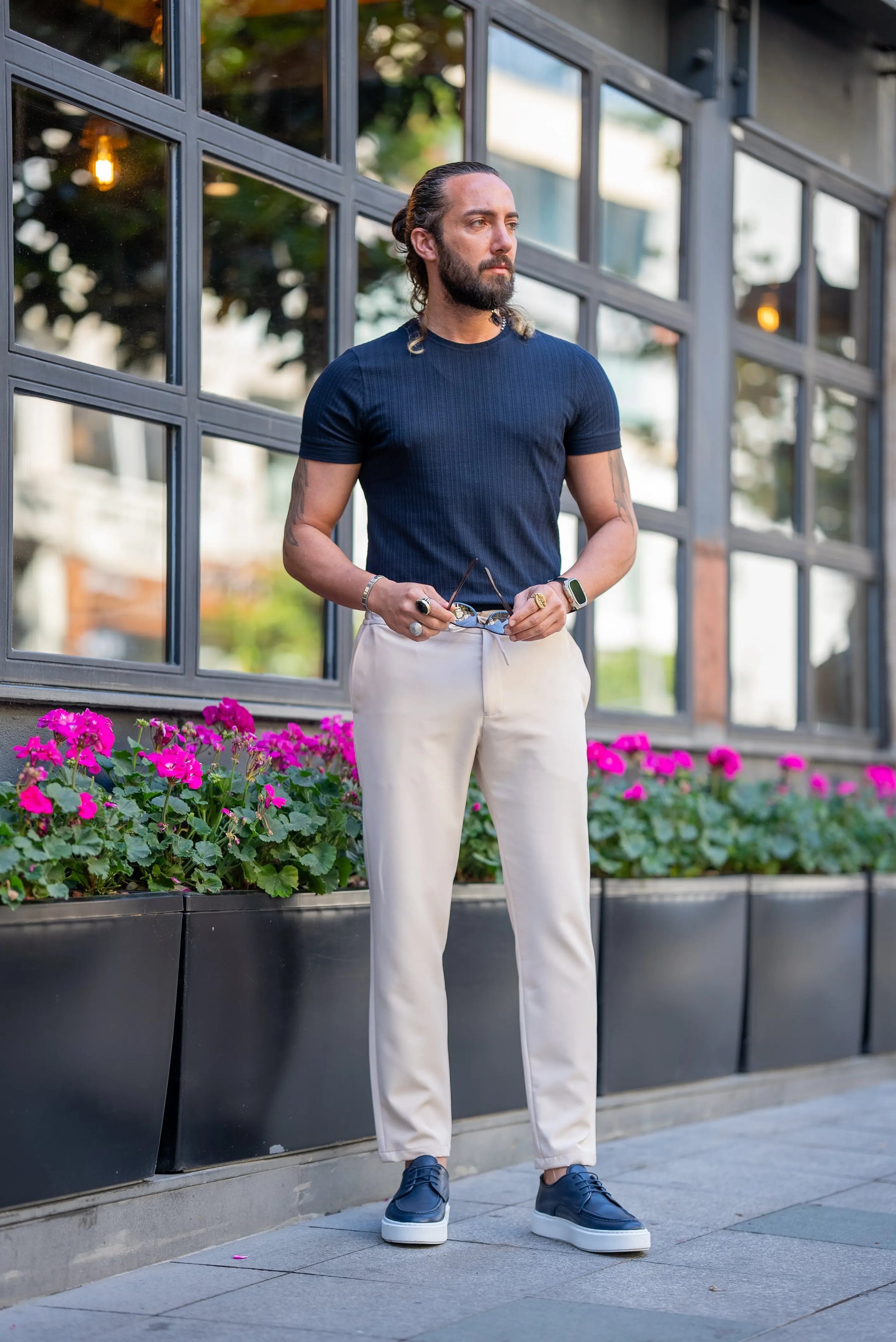 Brabion Alonso Navy Blue Slim Fit Crew Neck Striped T-Shirt - BRABION