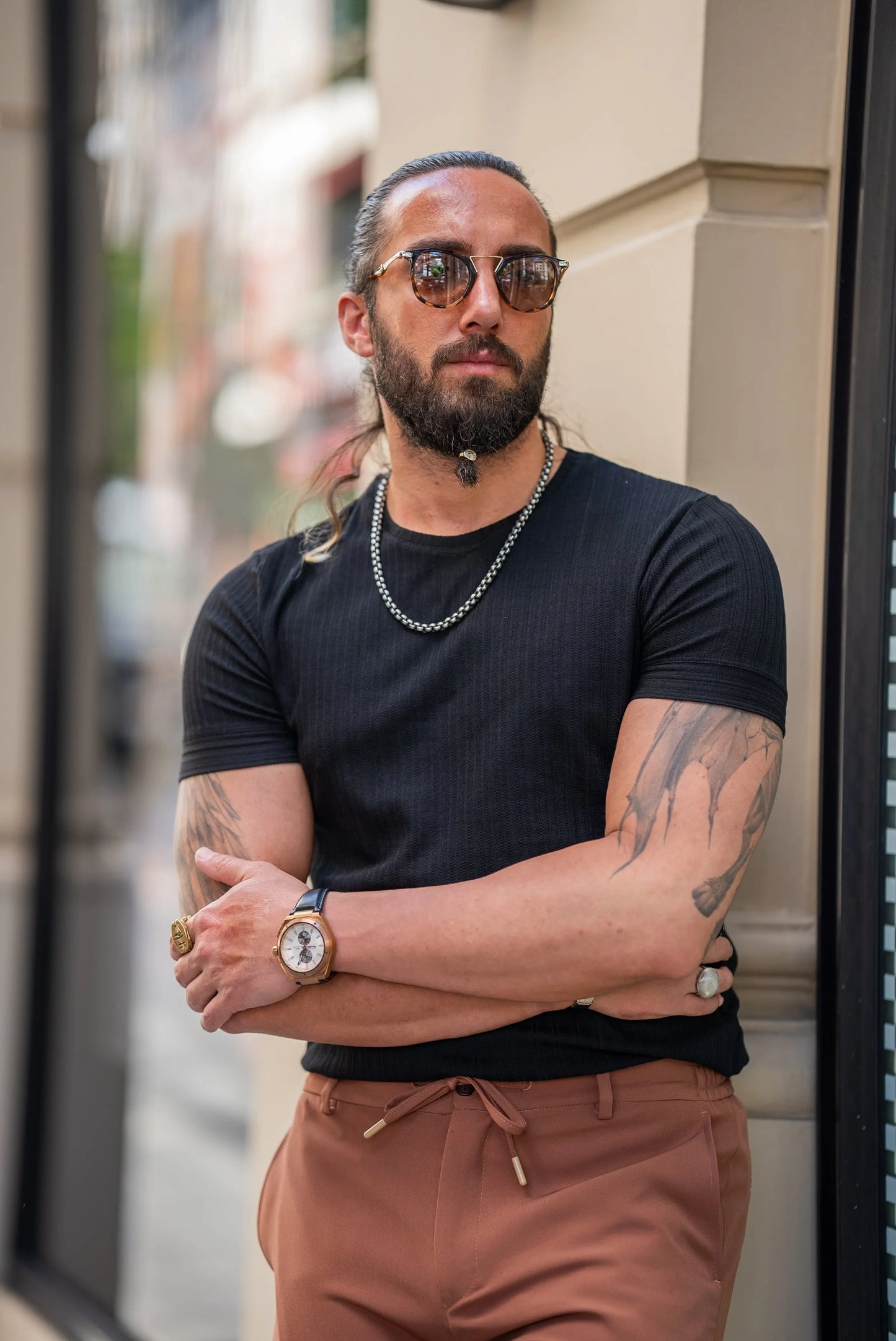 Brabion Alonso Black Slim Fit Crew Neck Striped T-Shirt - BRABION