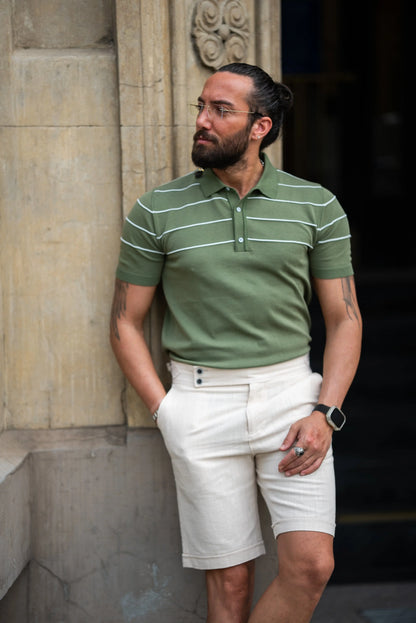 Brabion Maison Slim Fit Striped Green Polo Shirt - BRABION