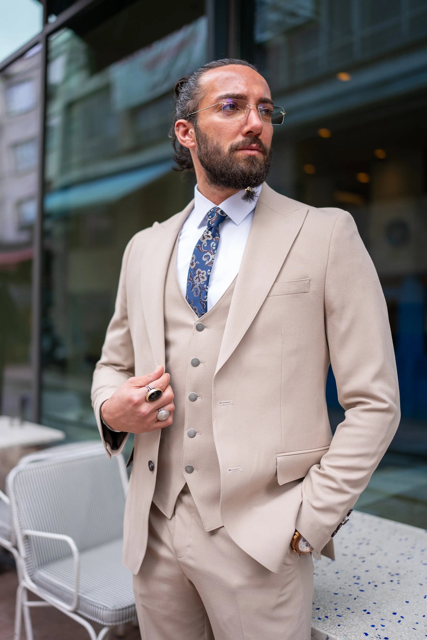 Brabion Perry Beige Slim Fit Peak Lapel 3 Piece Suit brabion
