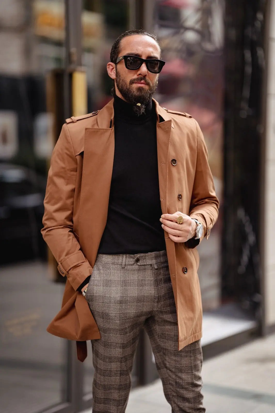 Paris Camel Slim Fit Double Breasted Long Coat – Effortlessly Stylish Elegance - BRABION