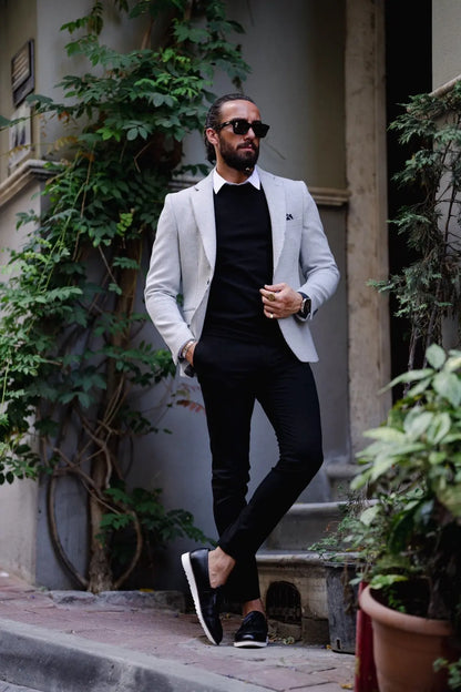 Paris Gray Slim Fit Striped Linen Blazer: The Perfect Blend of Style and Comfort - BRABION