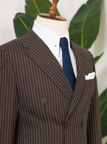 Brown Striped Double Breasted Suit 2-Piece - BRABION