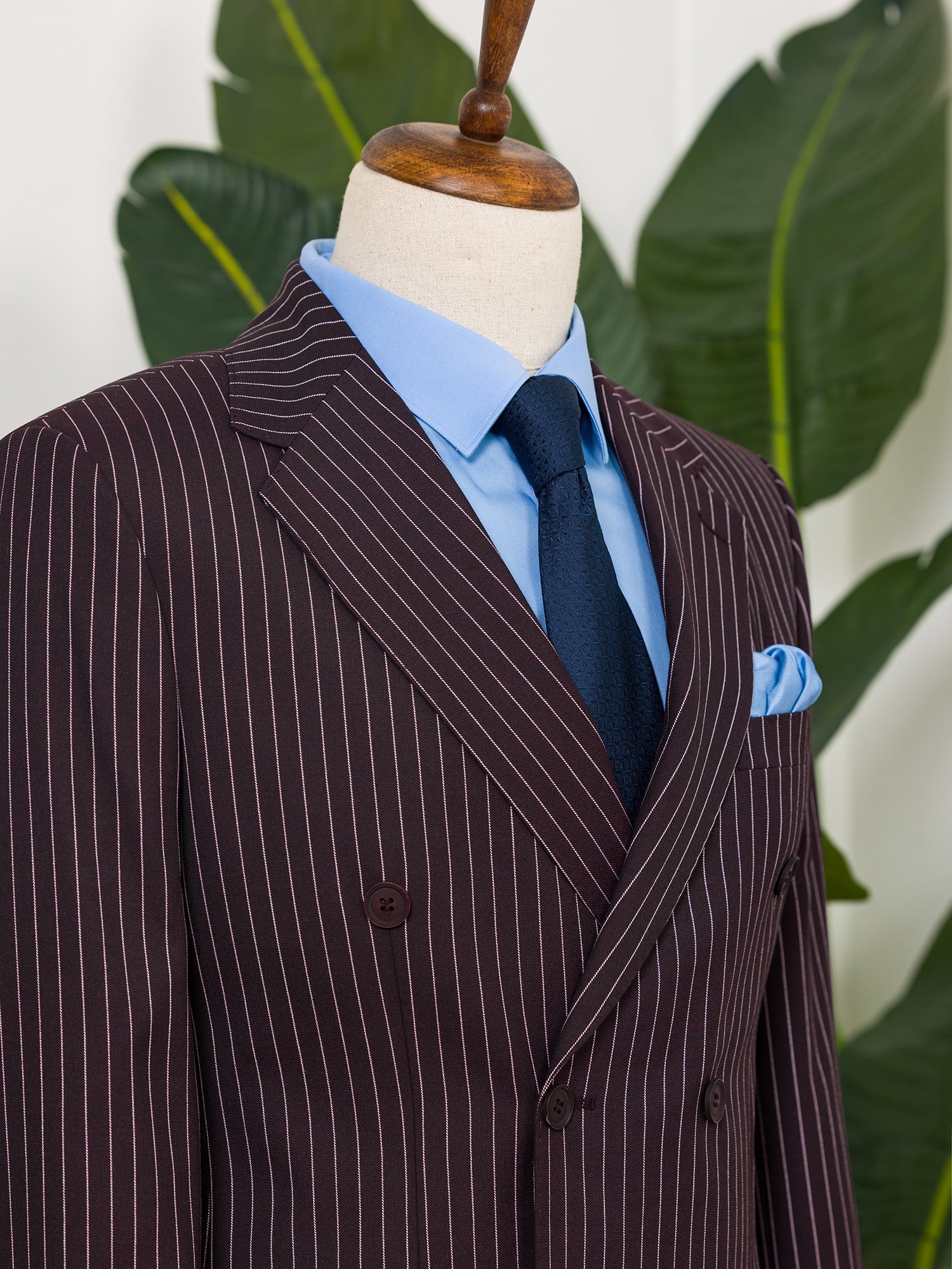 Bordeaux Striped Double Breasted Suit 2-Piece - BRABION