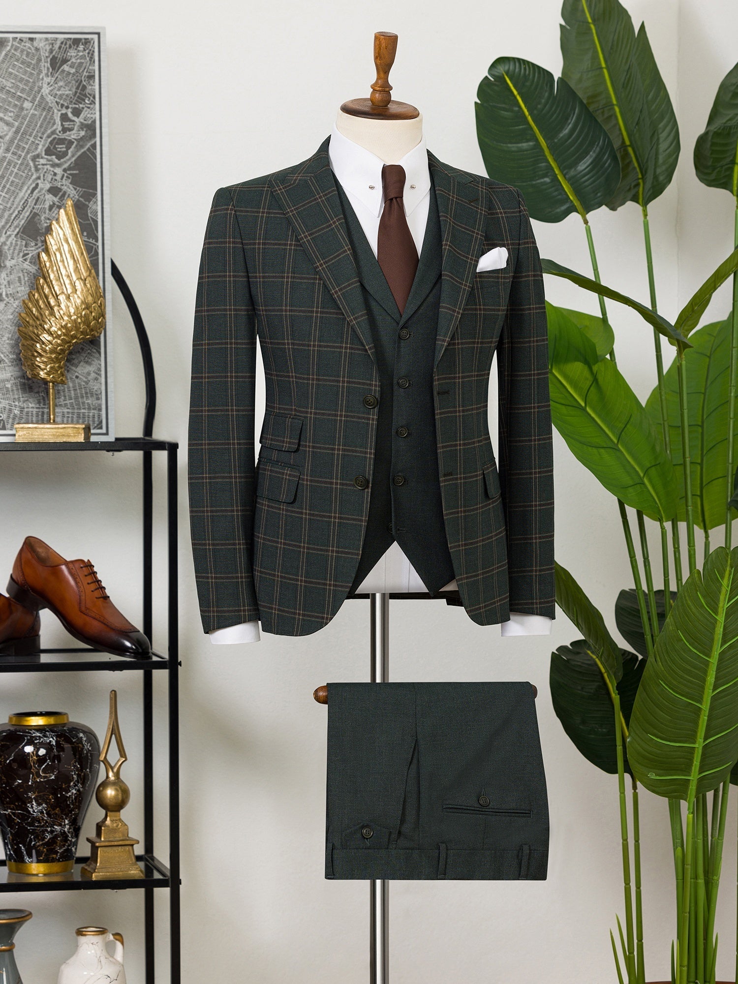 Green Plaid Slim-Fit Suit 3-Piece VIOSSI