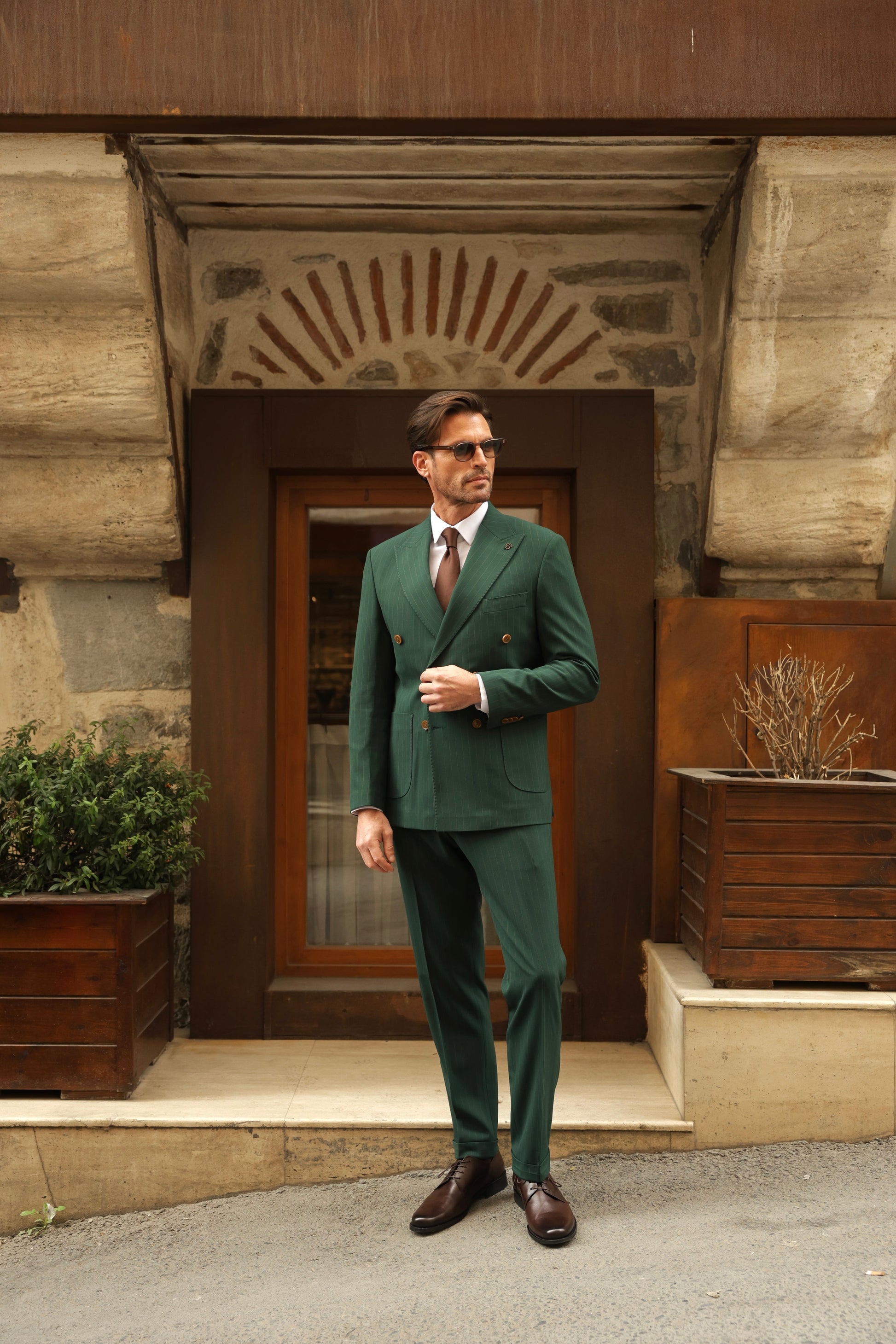Green Striped Double Breasted Suit 2-Piece VIOSSI - CB