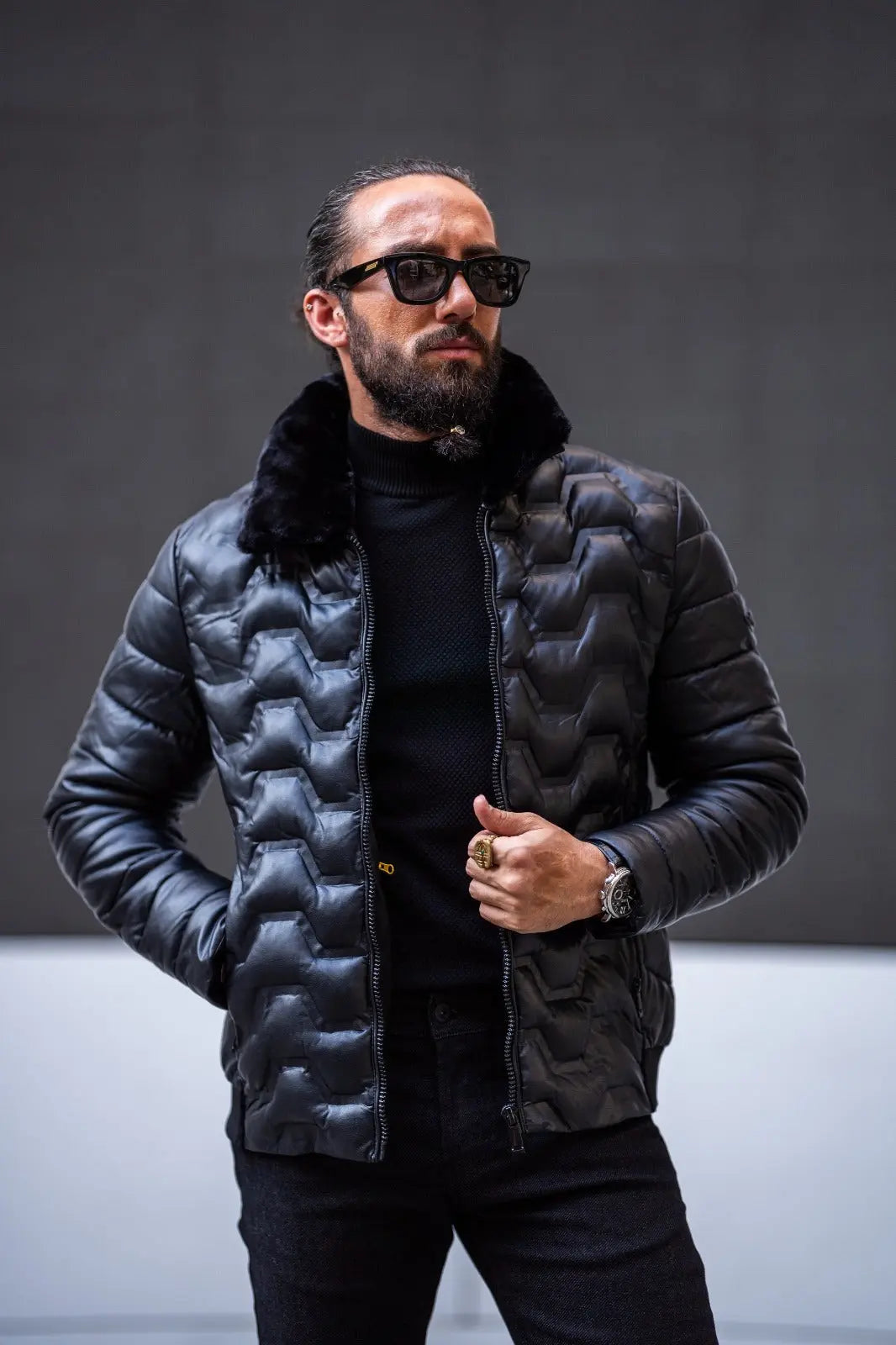 Paris Black Slim Fit Fur Coat - BRABION