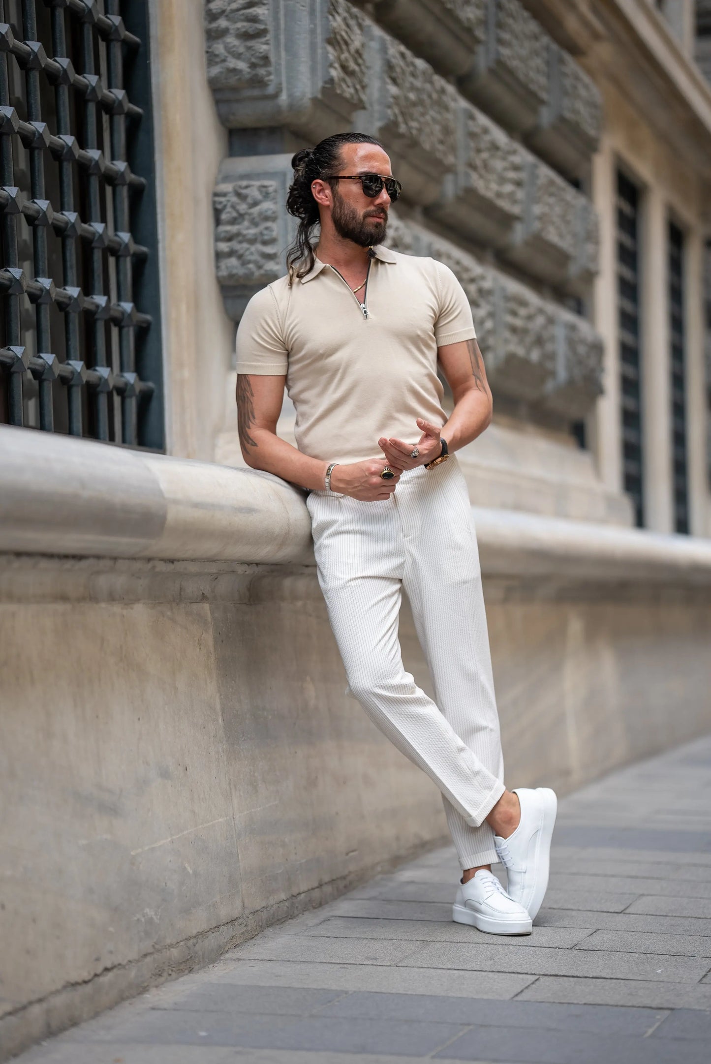 Brabion Tauris White Slim Fit Striped Chino Pants - Versatile Elegance for Any Occasion - BRABION
