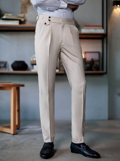 Beige Striped Double Breasted Suit 2-Piece VIOSSI