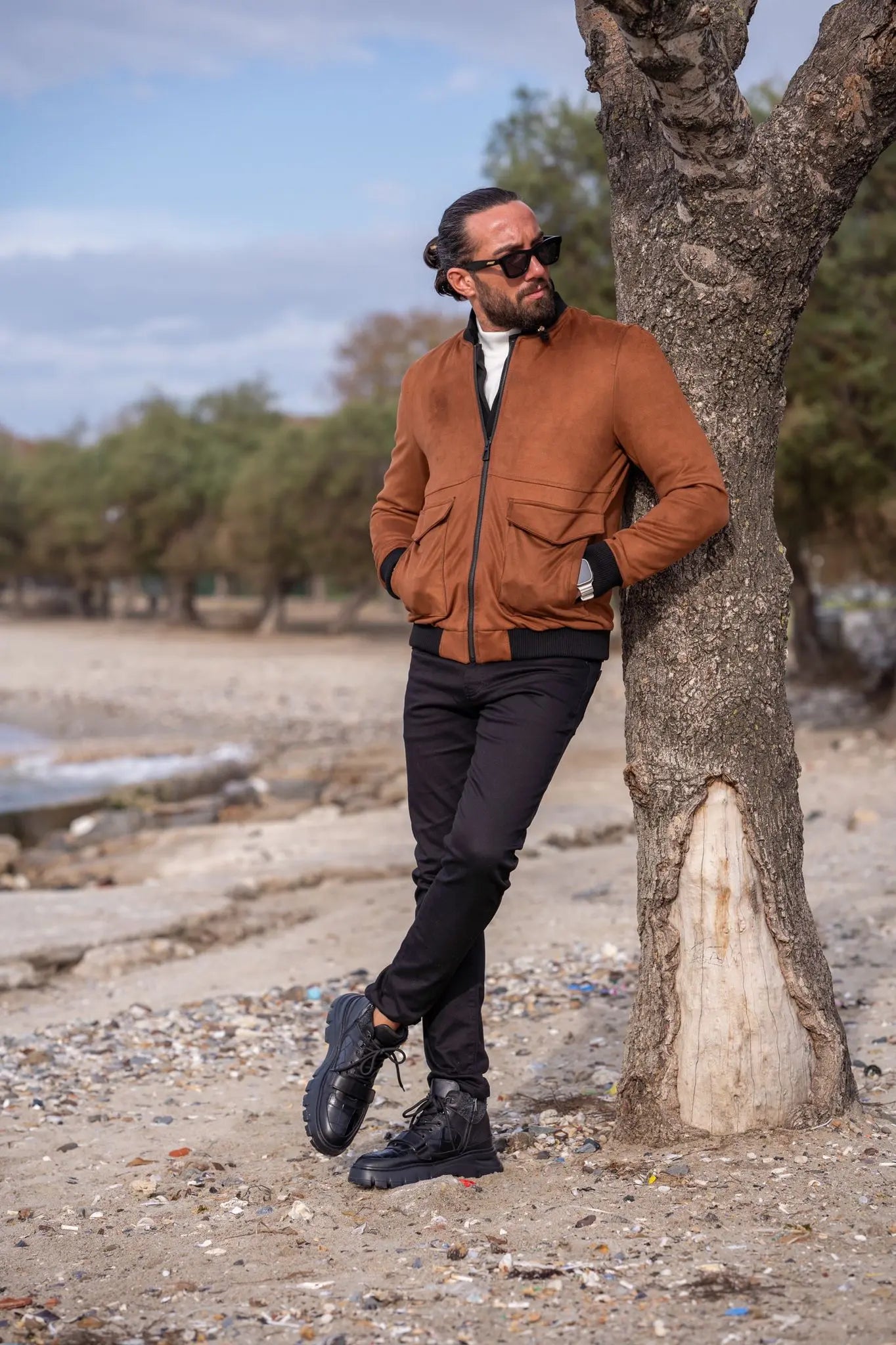 Brabion Brown Slim Fit Double Pocket Nebbuk Coat - BRABION