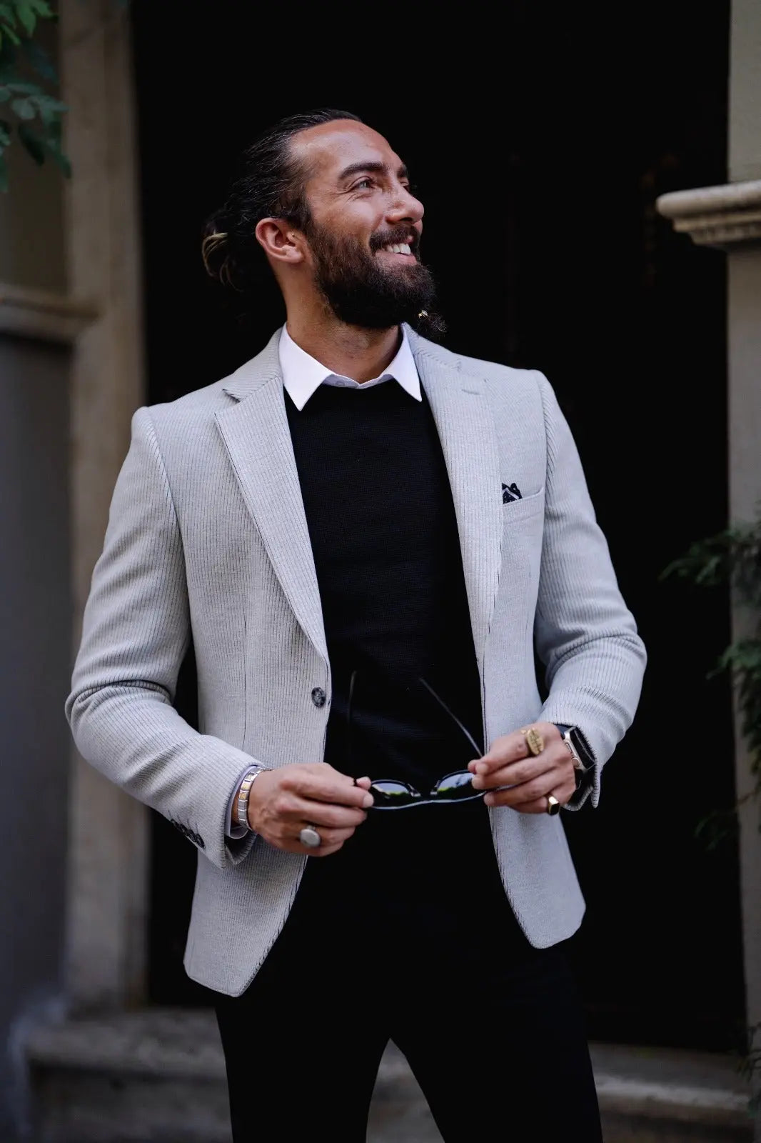 Paris Gray Slim Fit Striped Linen Blazer: The Perfect Blend of Style and Comfort - BRABION