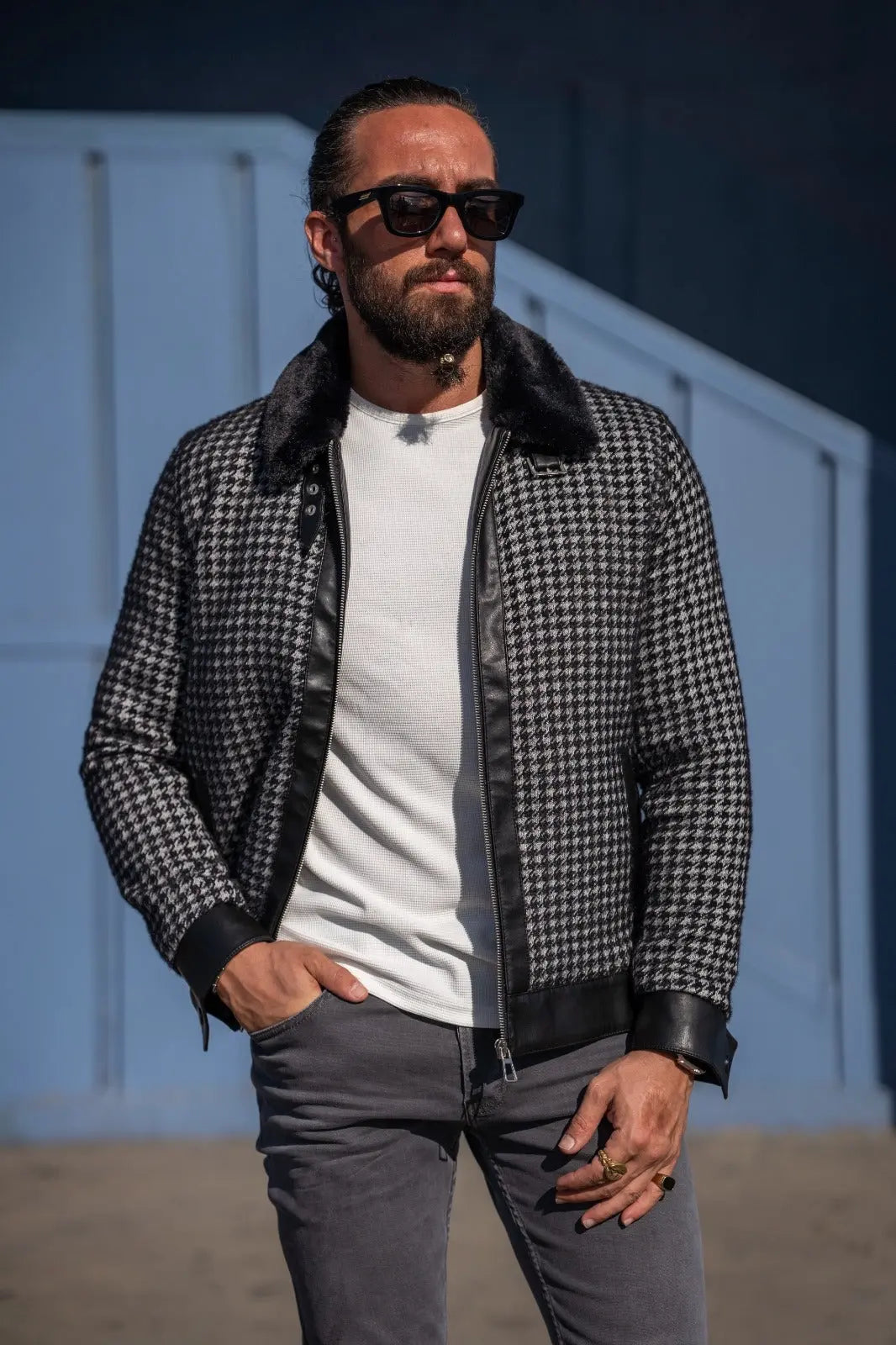Paris Slim Fit Fur Detailed Black Coat - BRABION