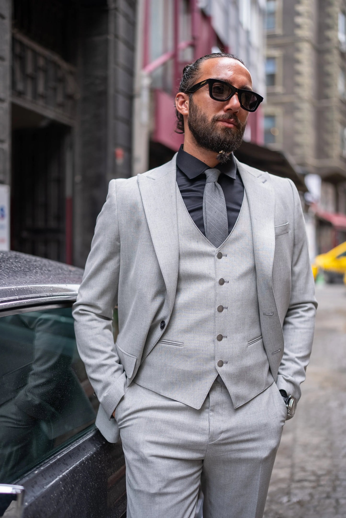 Brabion Perry Light Gray Slim Fit Peak Lapel 3 Piece Suit brabion